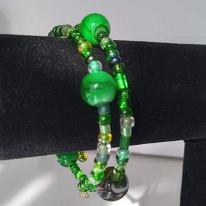 Green Glass Beaded Coil Bracelet